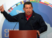Hugo Chávez durante la conferencia de prensa en Cancún, México. Foto cortesía de Prensa Presidencial