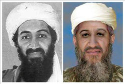 Imágenes facilitadas por la Oficina Federal de Investigaciones (FBI) estadounidense a través de su página web, que muestran al líder de Al Qaeda, Osama bin Laden, en una fotografía (izda) de la que el propio FBI "desconoce la fecha" y en otra (dcha) retocada digitalmente por expertos de la agencia estadounidense para mostrar el posible aspecto del terrorista en 2009. EFE