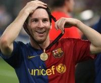 Messi con la medalla de oro de la Champions League