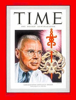 Cornelius P. Rhoads en la portada de TIME Magazine, el 27 de junio, 1949. Cornelius P. Rhoads en la portada de TIME Magazine, el 27 de junio, 1949.