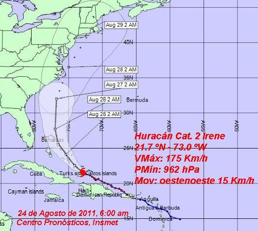 Cono trayectoria del huracan Irene