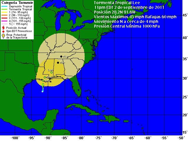 Gráfico de la Trayectoria de la Tormenta Tropical Lee