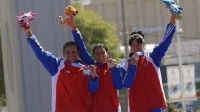 Arlenis Sierra (oro), Yumari González (plata) y Yudelmis Domínguez (bronce) arrasaron con el podio en la prueba de ruta del ciclismo, en los XVI Juegos Panamericanos Guadalajara 2011. Foto: Juan Moreno