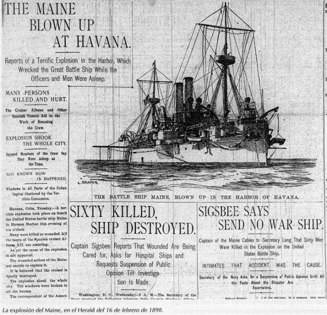 Portada del periódico Herald de Estados Unidos el 16 de febrero de 1898. Foto: Archivo