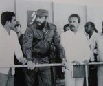 Fidel Castro junto al Comandante de la Revolución, Juan Almeida Bosque en la inauguración de la Terminal de Azúcar a Granel de Puerto Carúpano, Las Tunas, 20 de enero de 1978